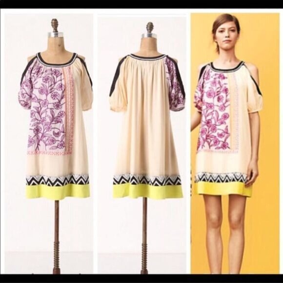 Anthropologie Leifnotes Brimming Borders Embroidered & Beaded Swing Dress - Picture 1 of 11